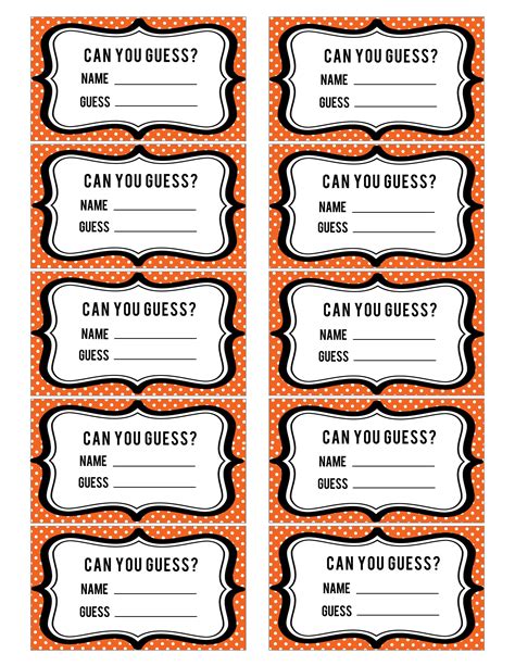 Printable Candy Jar Guessing Game Template